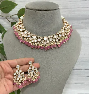 Bollywood Inspired Polki Choker Set, Indian Polki Jewelry Set, Pakistani Polki Jewelry Set, Wedding Jewelry Set