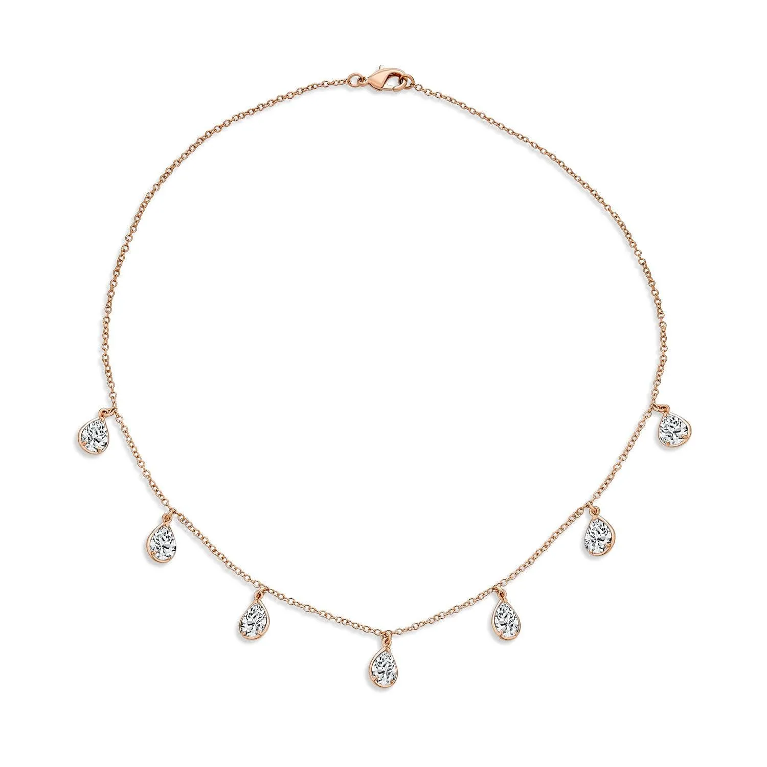 Bridal Chain Necklace with Pear Shaped Cubic Zirconia and Earrings Set Rose Gold