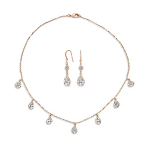 Bridal Chain Necklace with Pear Shaped Cubic Zirconia and Earrings Set Rose Gold