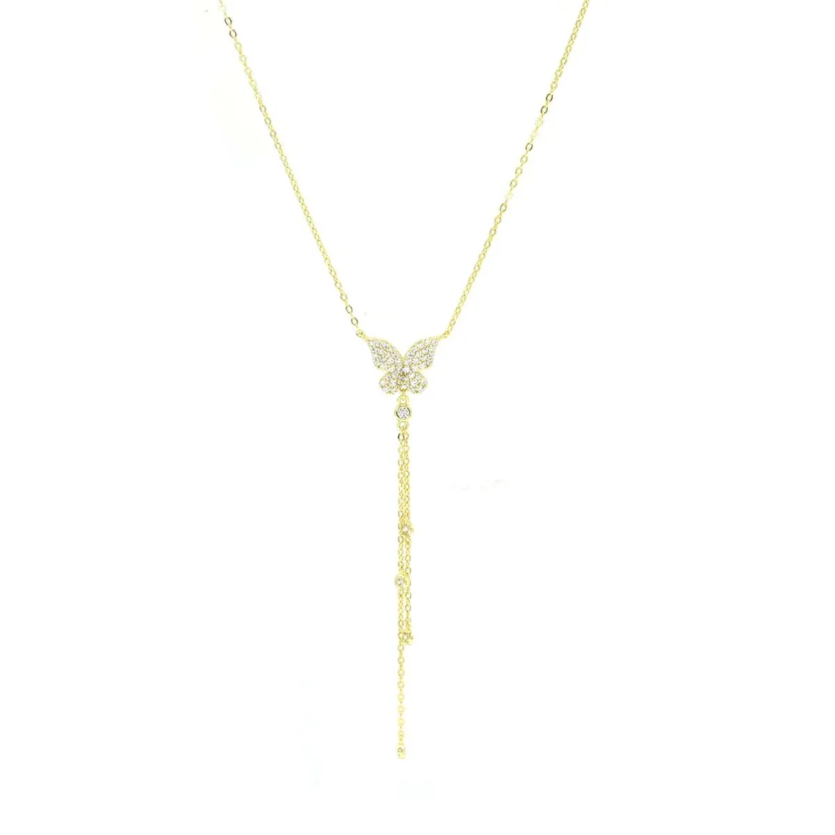 Butterfly Lariat Necklace Tassel fringe 925 Sterling Silver Y Drop Style Necklaces Women's Jewelry KESLEY