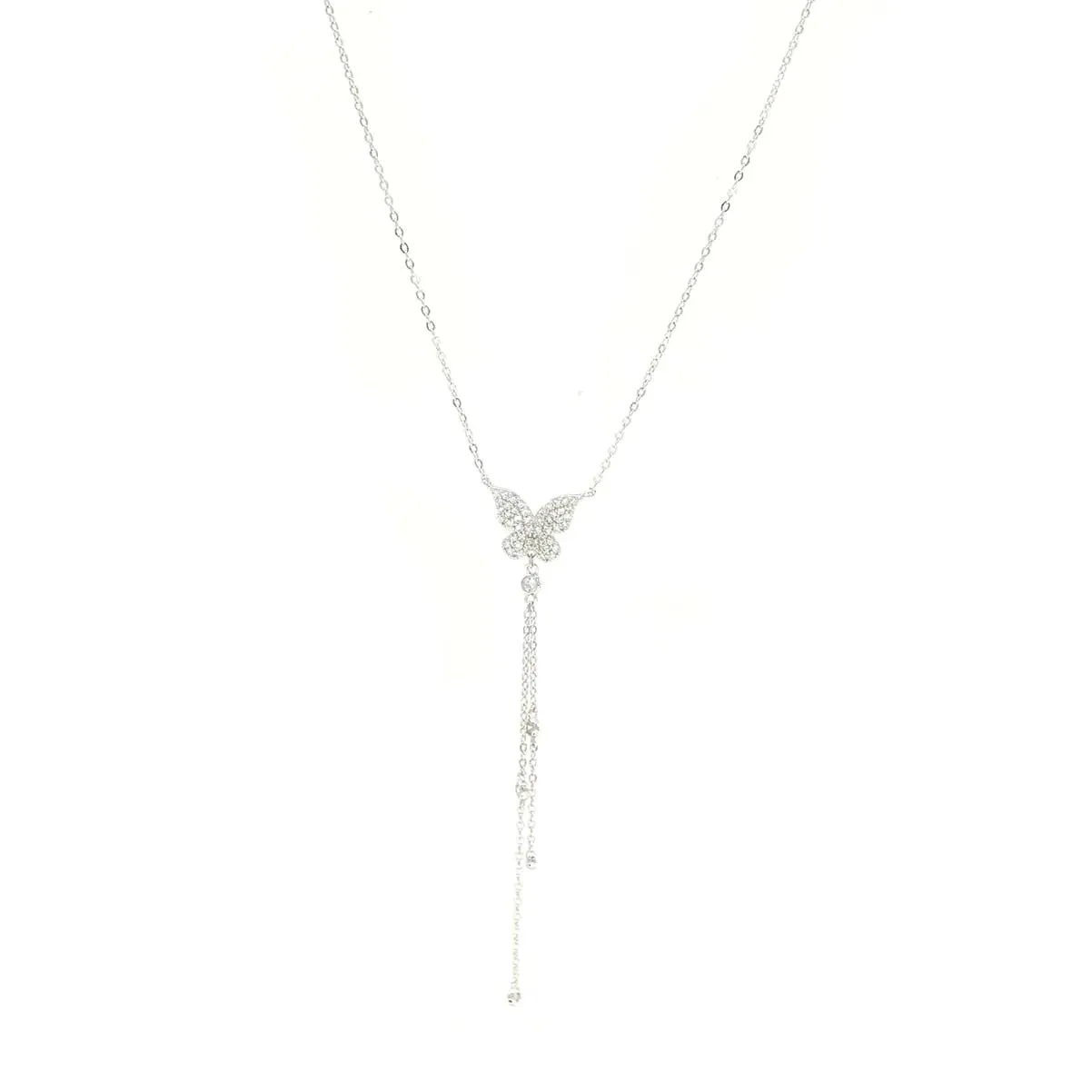 Butterfly Lariat Necklace Tassel fringe 925 Sterling Silver Y Drop Style Necklaces Women's Jewelry KESLEY