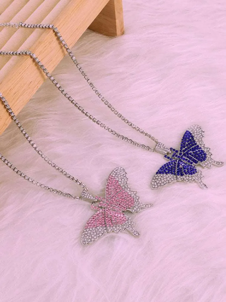 Butterfly Pendant Rhinestone Necklaces