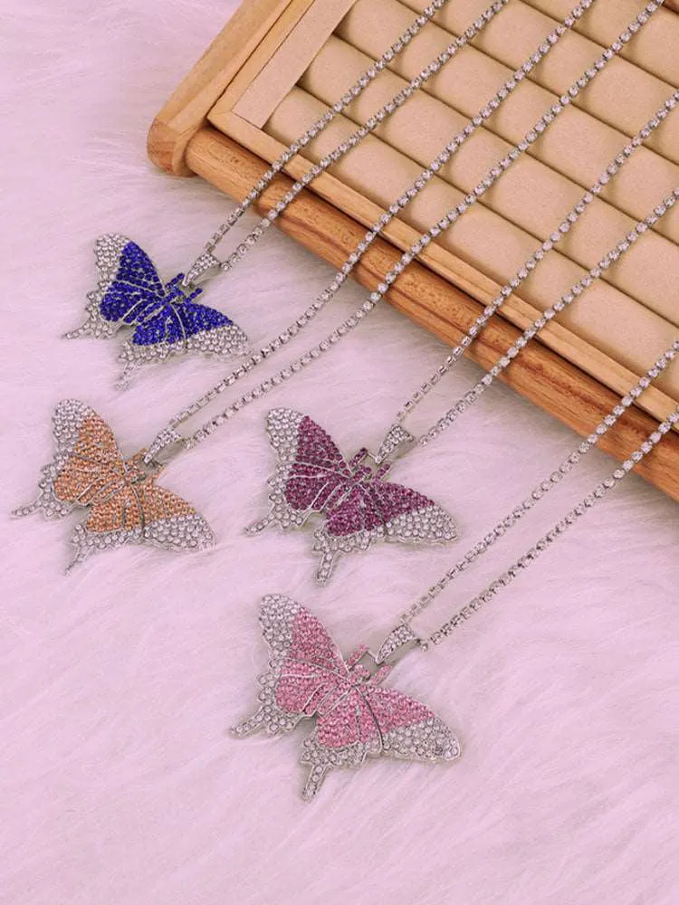 Butterfly Pendant Rhinestone Necklaces