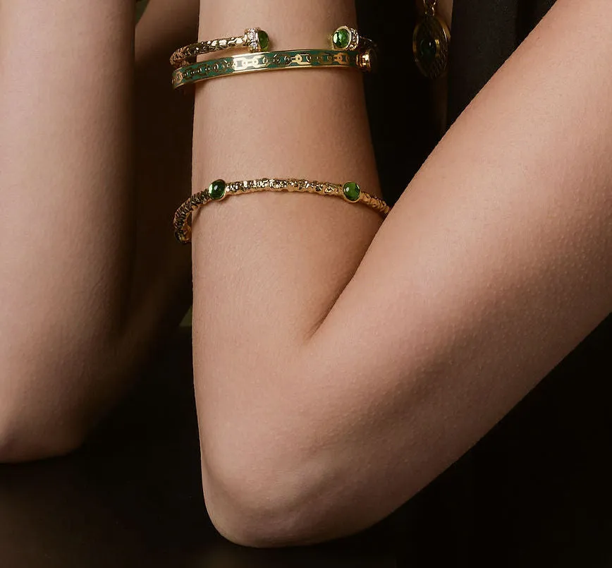 Cabochon Emerald & Gold Push-On Bangle