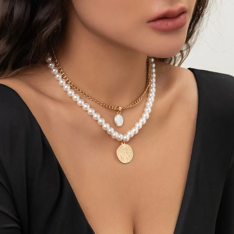 Casual Geometric Patchwork Pearl Necklaces