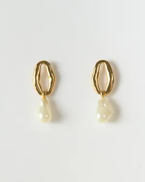 Chain Pendant Earrings Glass Pearl Gold