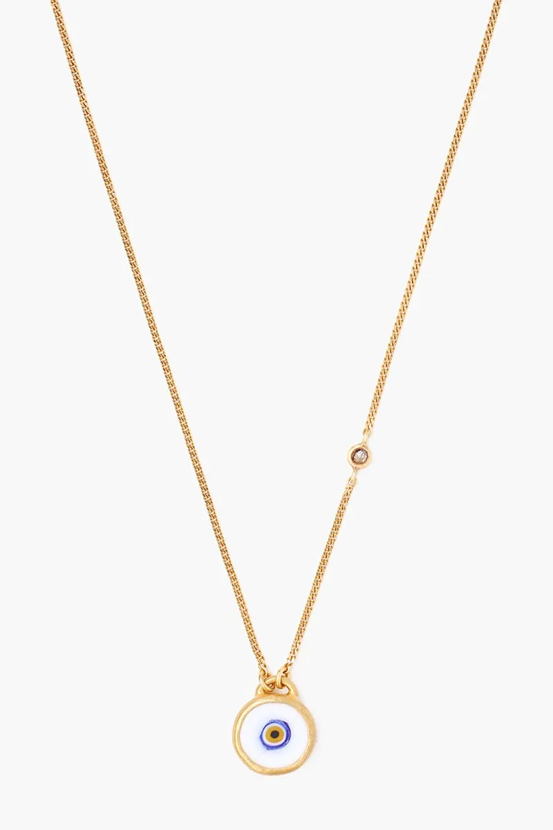 Chan Luu White Evil Eye Necklace With Champagne Diamond (Pre-Order)