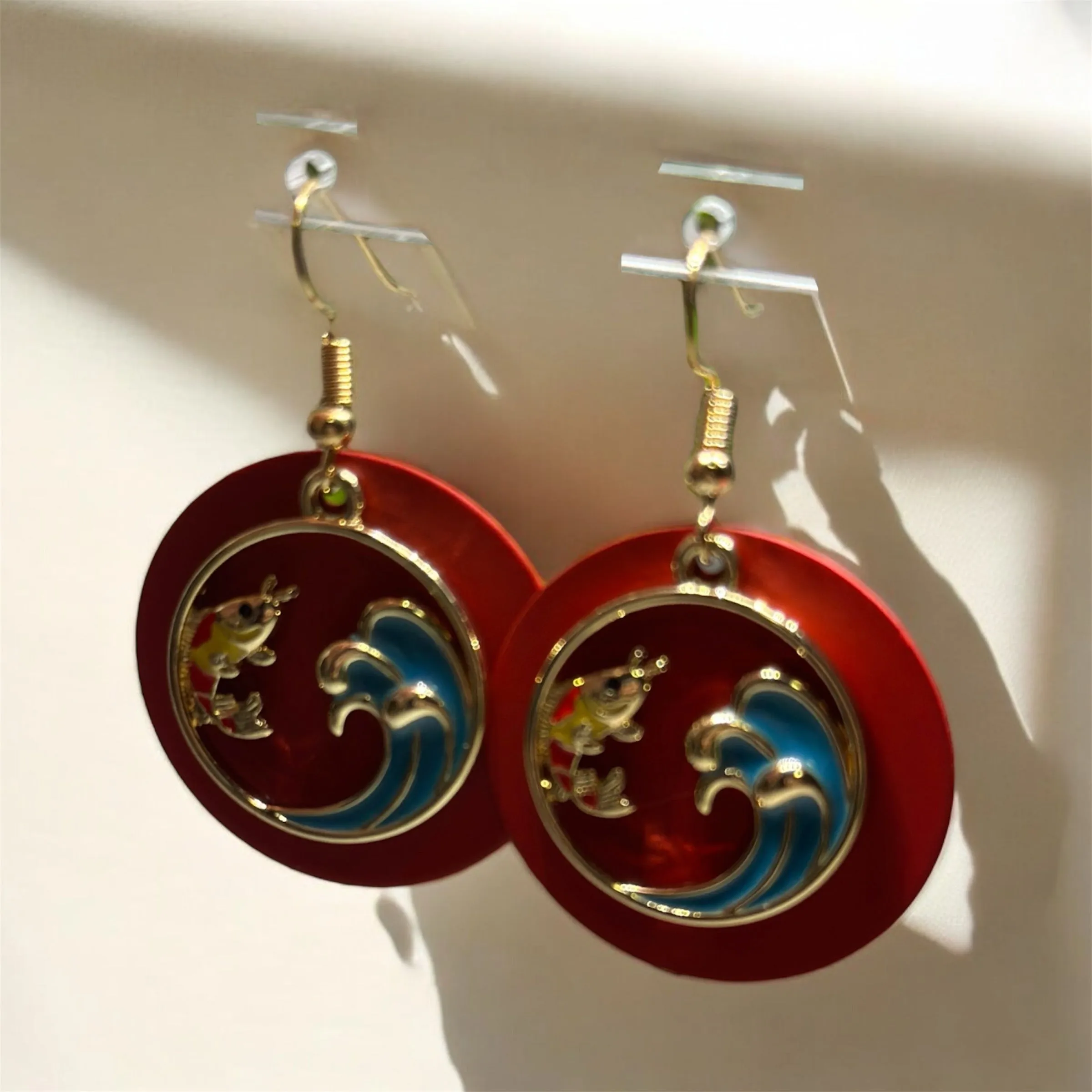 Classical - Red Colourful japanese koi fish dangle earrings