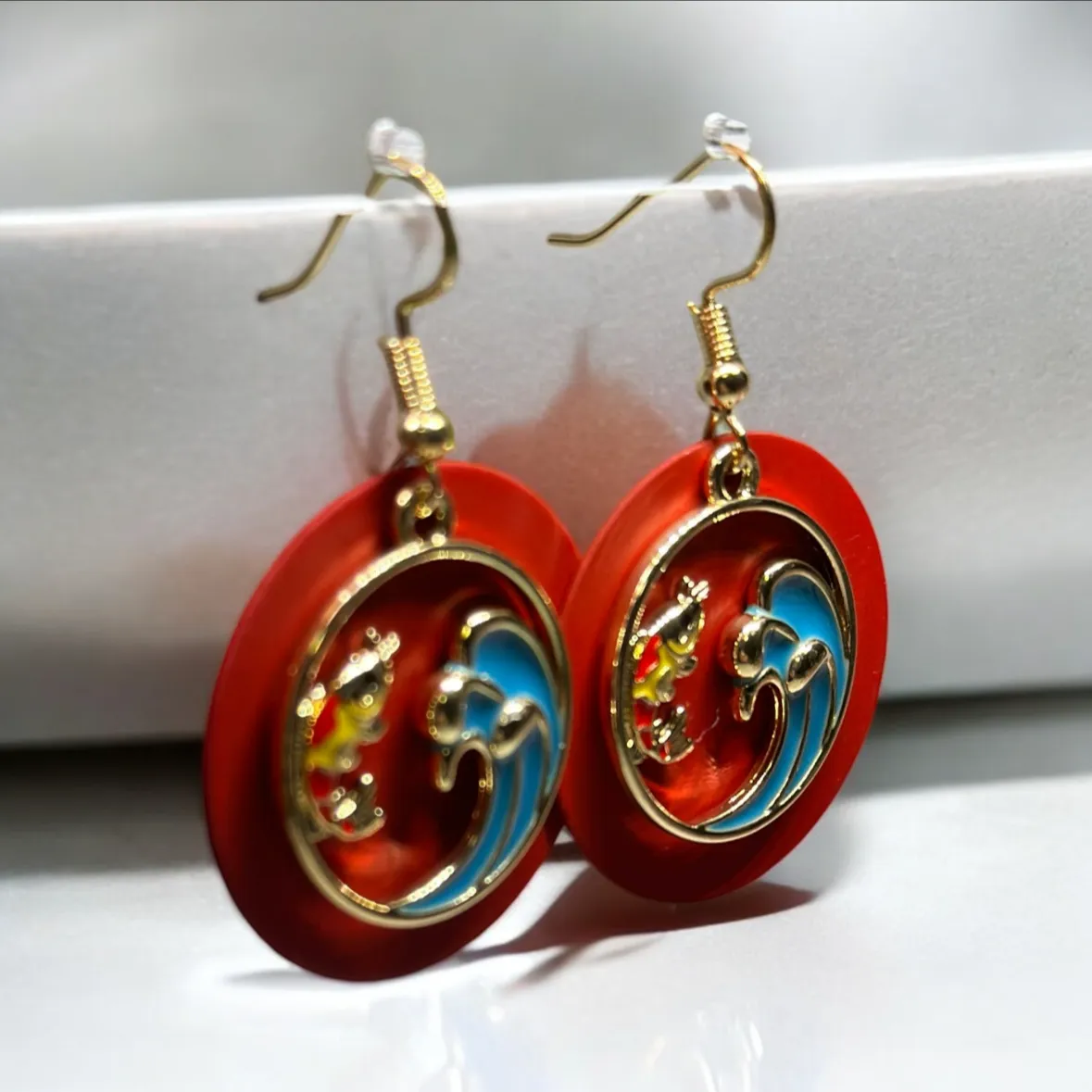 Classical - Red Colourful japanese koi fish dangle earrings