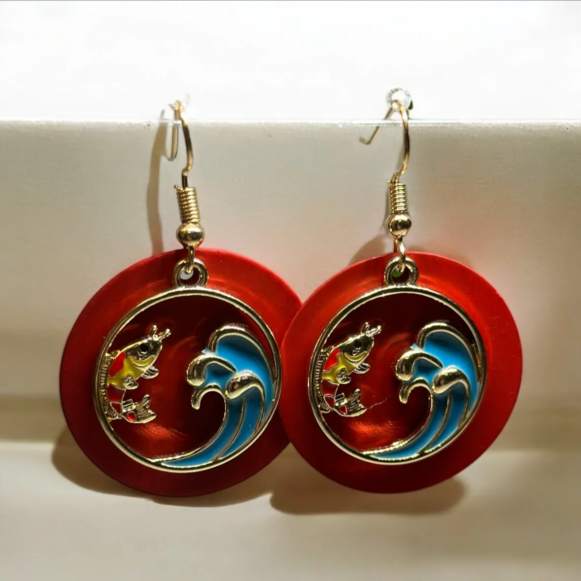 Classical - Red Colourful japanese koi fish dangle earrings