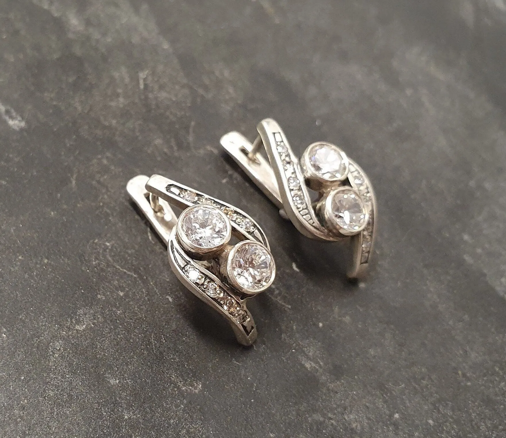 Classy Diamond Earrings - Sparkly Vintage Earrings - Drop Diamond Earrings