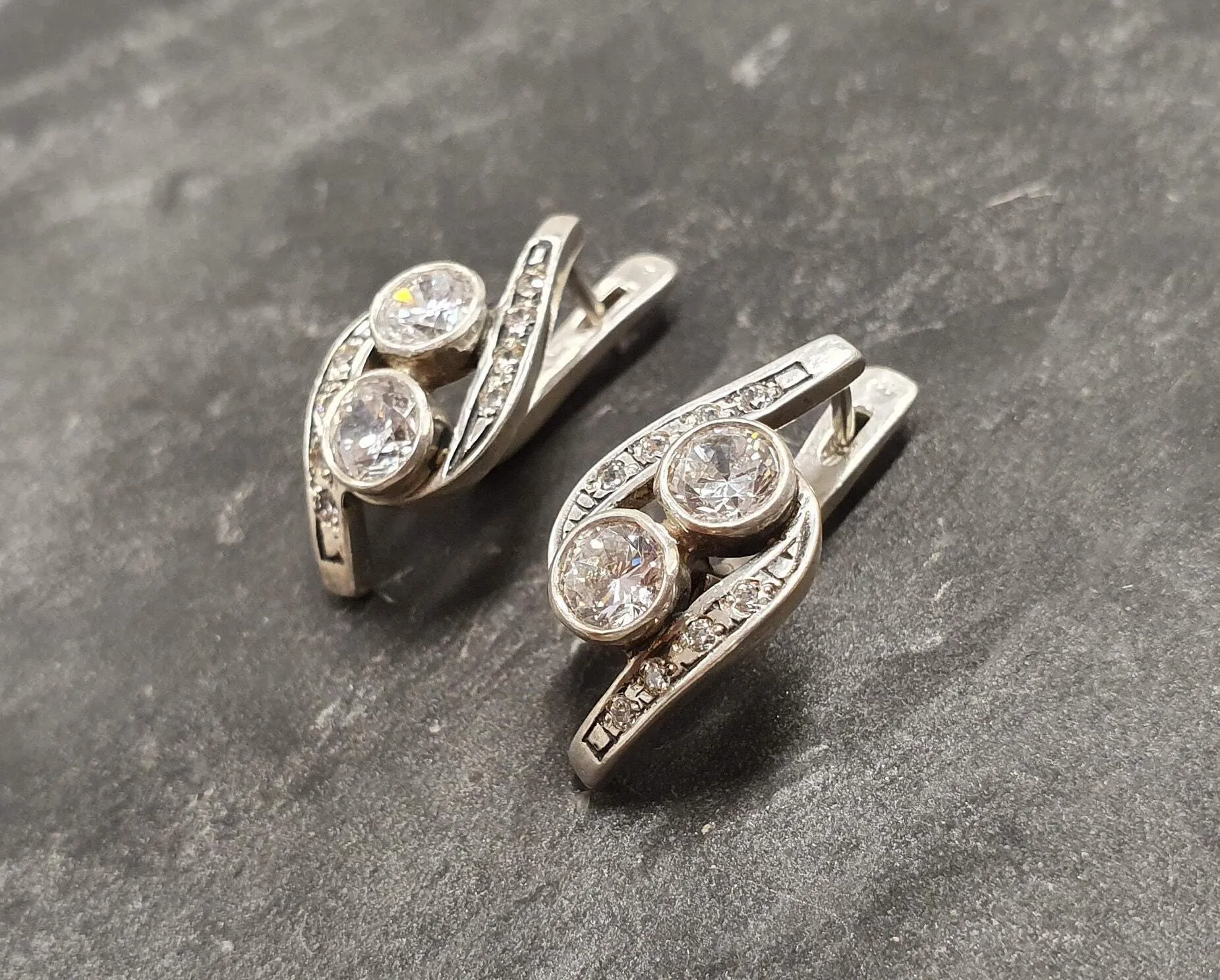 Classy Diamond Earrings - Sparkly Vintage Earrings - Drop Diamond Earrings