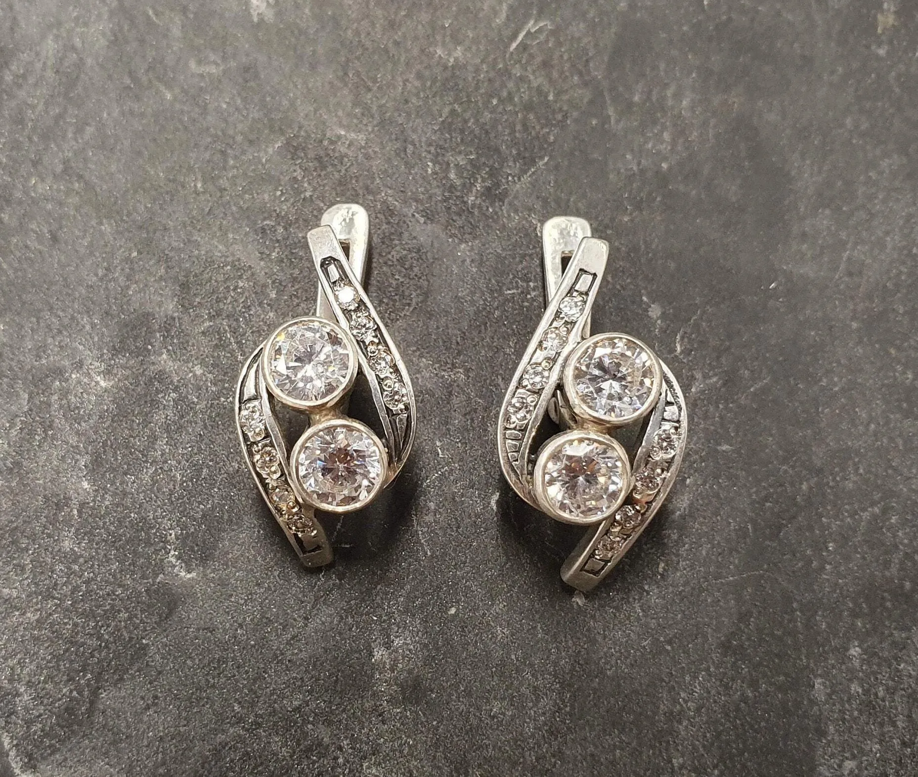 Classy Diamond Earrings - Sparkly Vintage Earrings - Drop Diamond Earrings