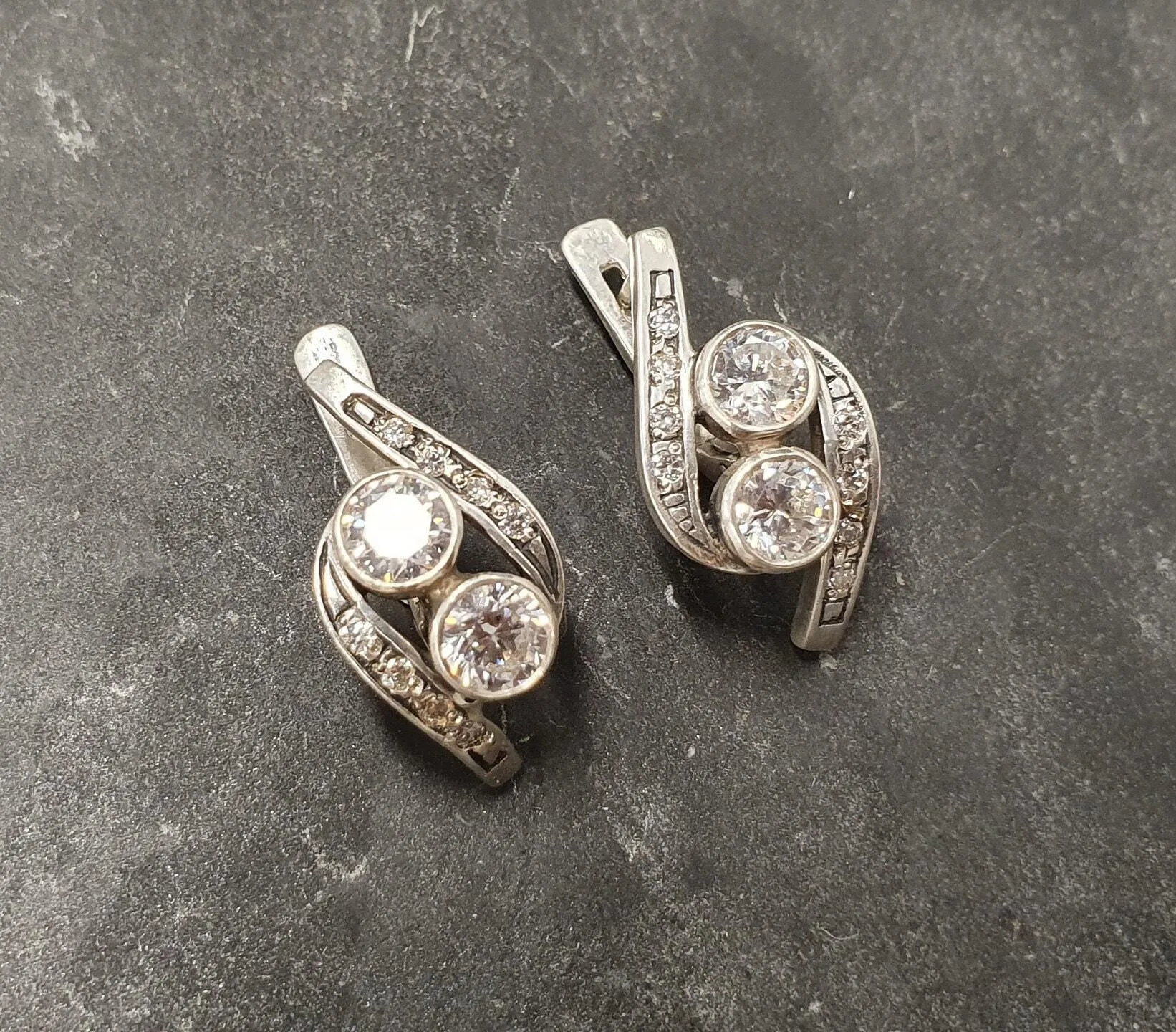 Classy Diamond Earrings - Sparkly Vintage Earrings - Drop Diamond Earrings