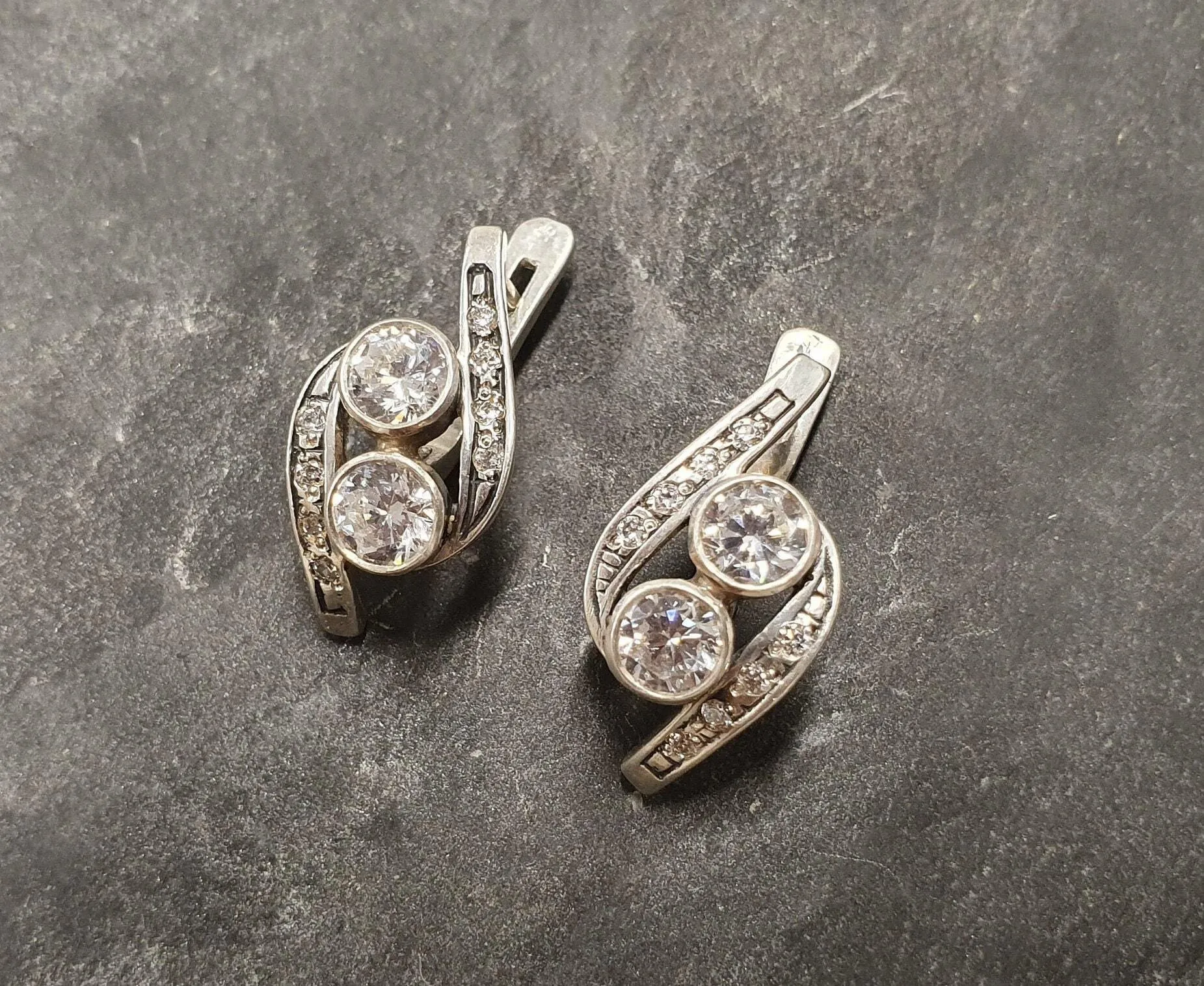 Classy Diamond Earrings - Sparkly Vintage Earrings - Drop Diamond Earrings