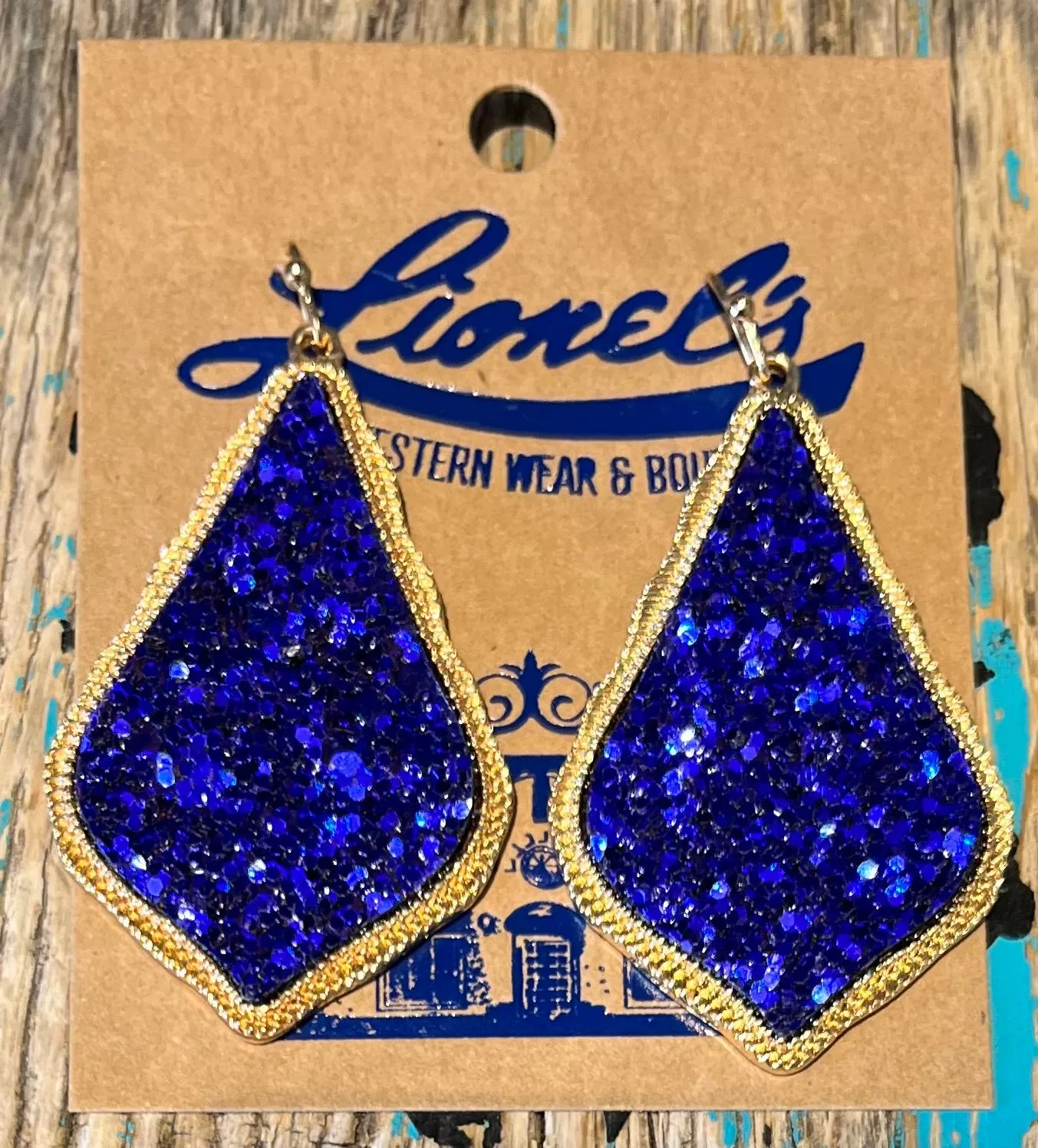 Cobalt Blue Glitter Designer Look Earrings/Gold