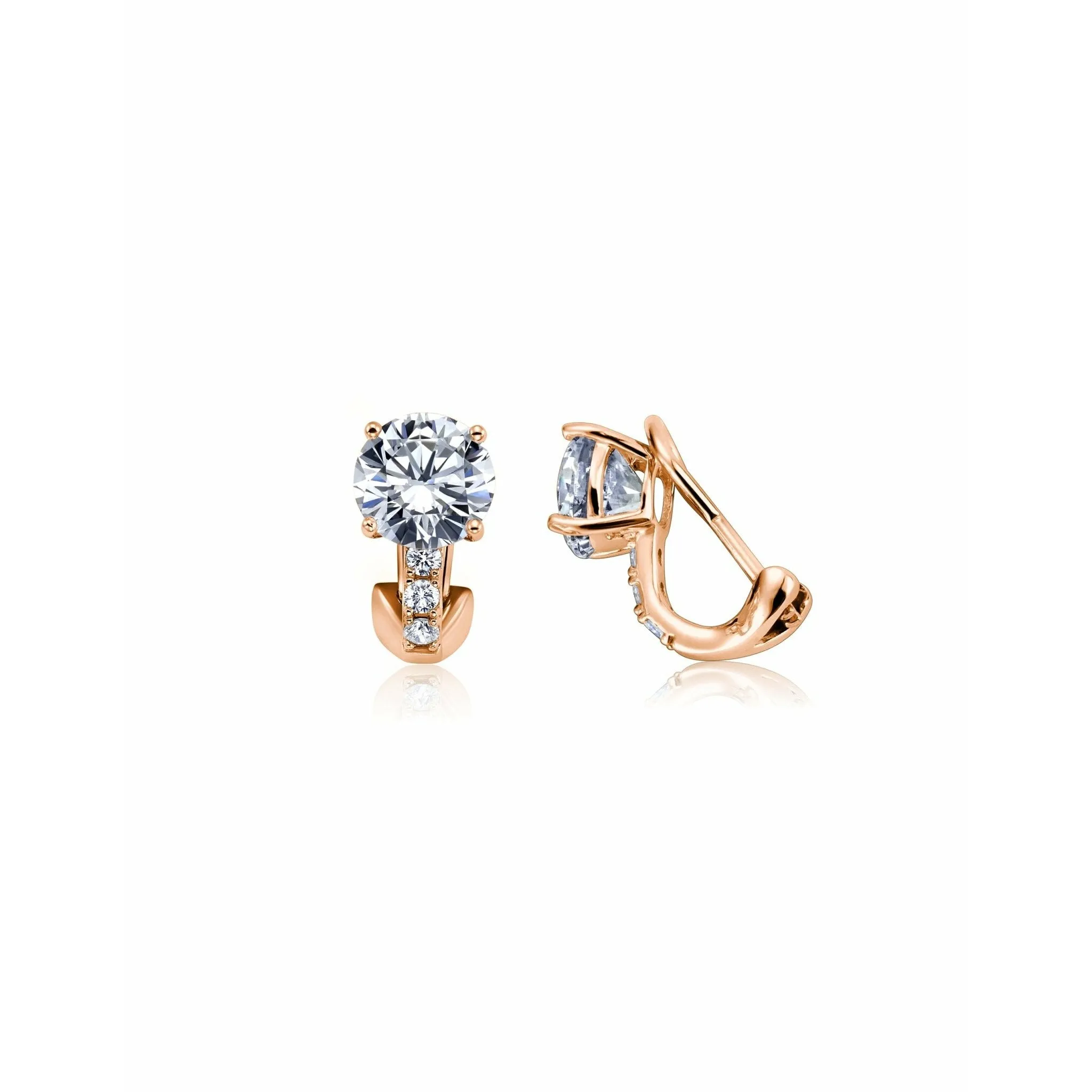 CRISLU Postless (Clip) Stud Earrings Finished in 18kt Rose Gold