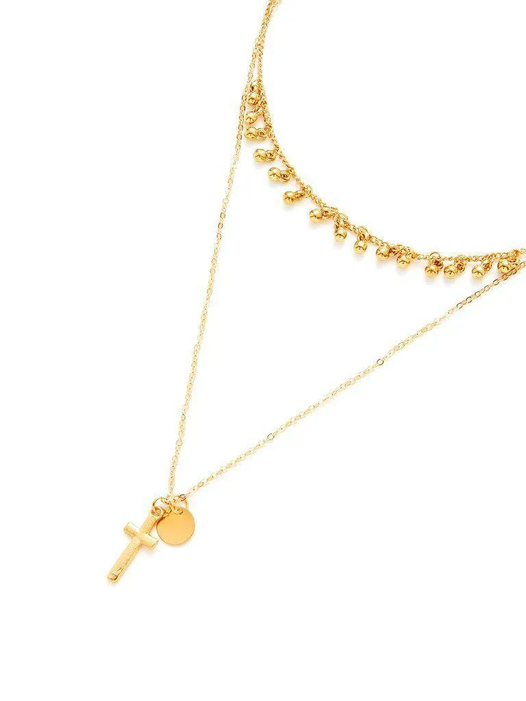 Cross & Sequin Pendant Layered Chain Necklace