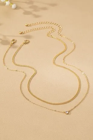 CUBAN CHAIN AND CZ NECKLACE SET