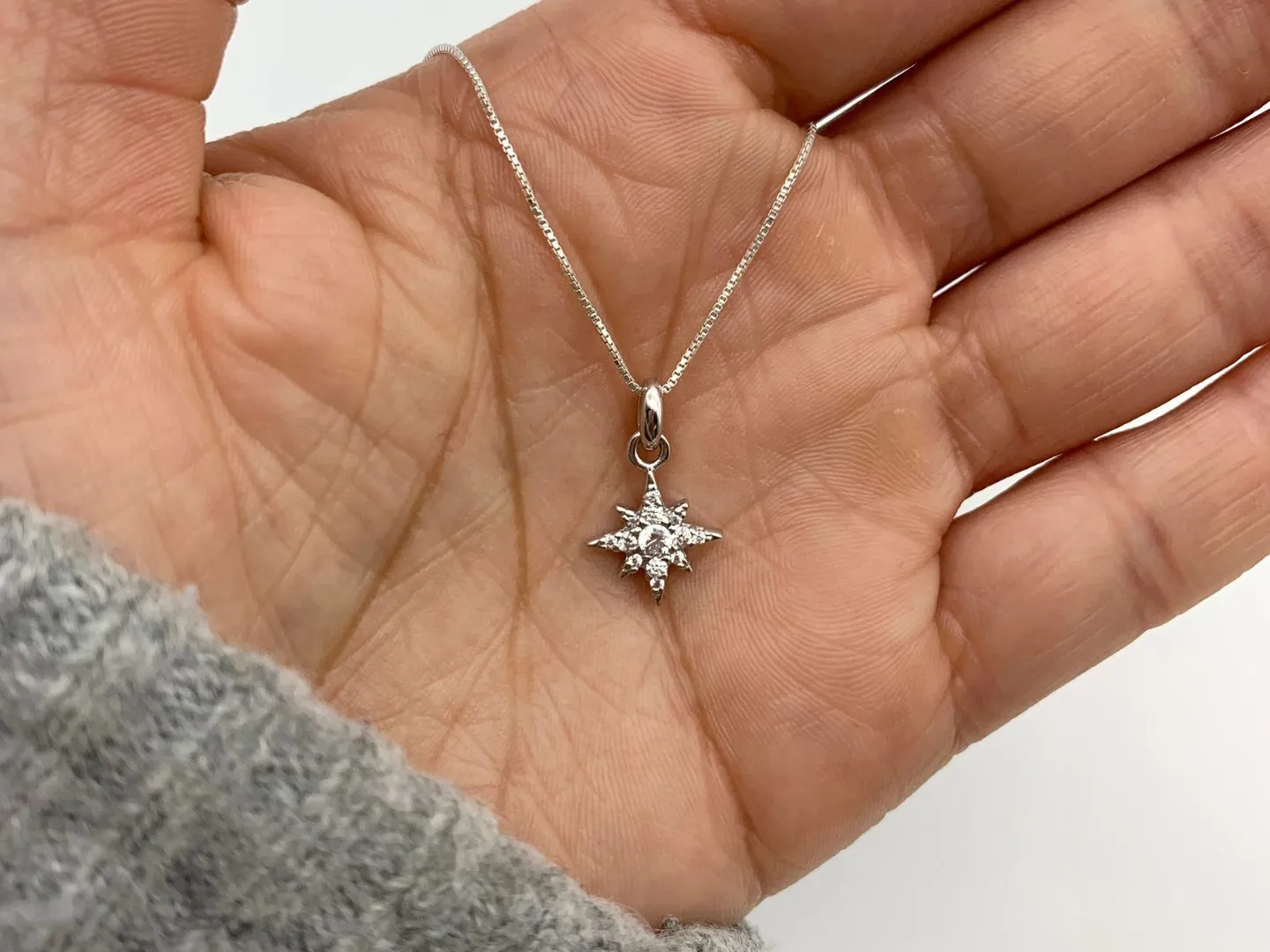 Dainty Star Necklace - Created CZ Diamond Pendant - Diamond Star Necklace