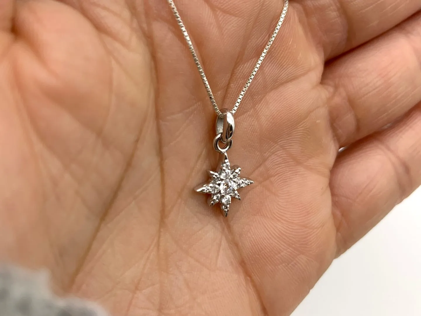 Dainty Star Necklace - Created CZ Diamond Pendant - Diamond Star Necklace