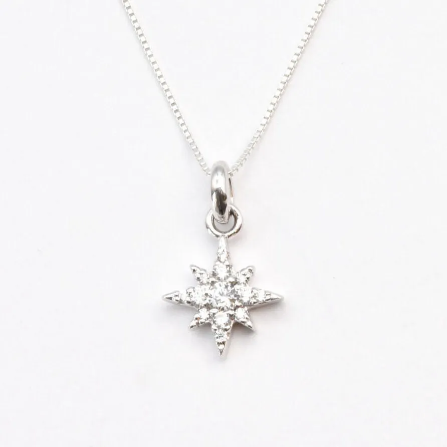 Dainty Star Necklace - Created CZ Diamond Pendant - Diamond Star Necklace