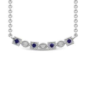 Diamond 1/8 Ct.Tw. And Blue Sapphire Fashion Necklace in 10K White Gold