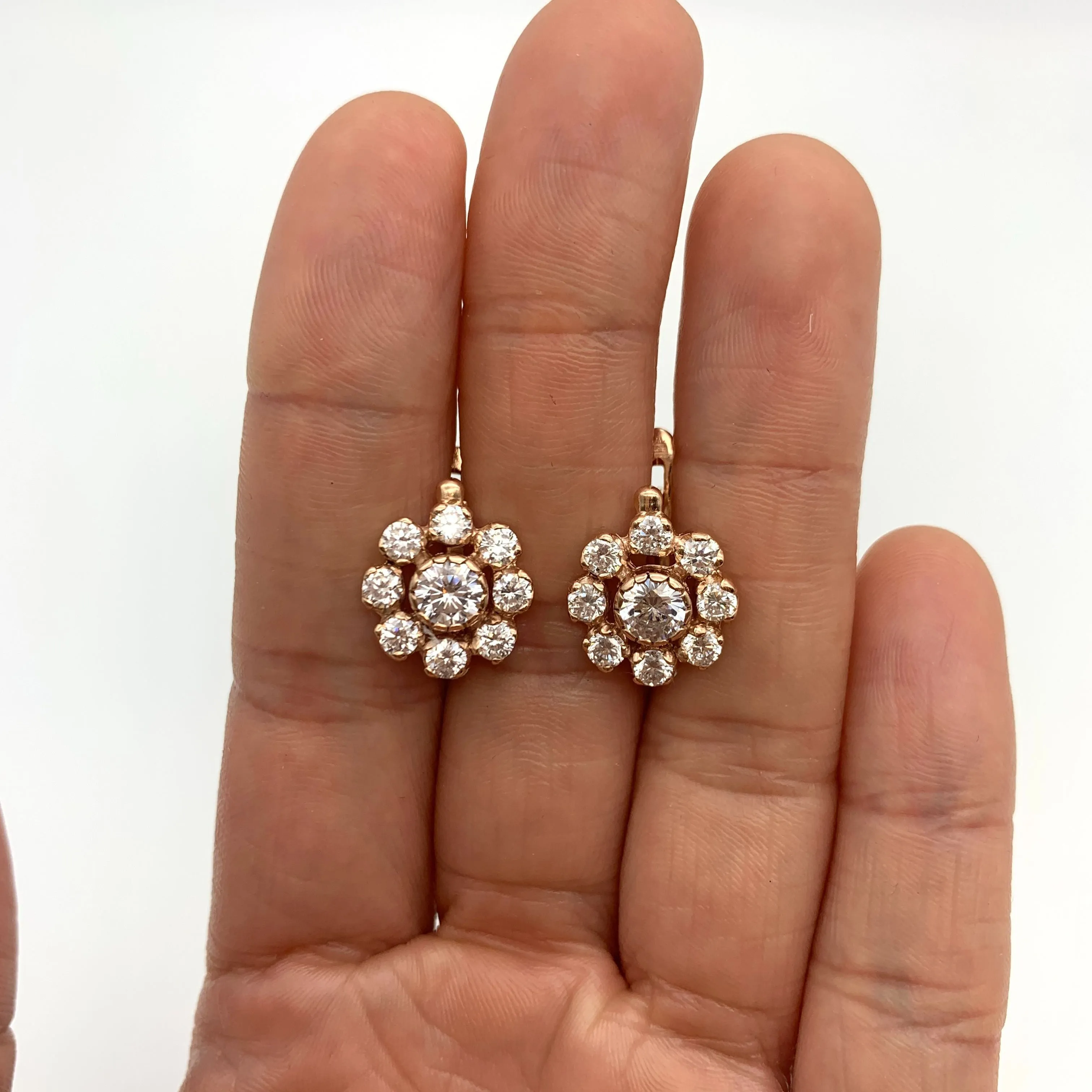 Diamond Rose Gold Earrings - Pink Diamond Earrings - Diamond Flower Studs