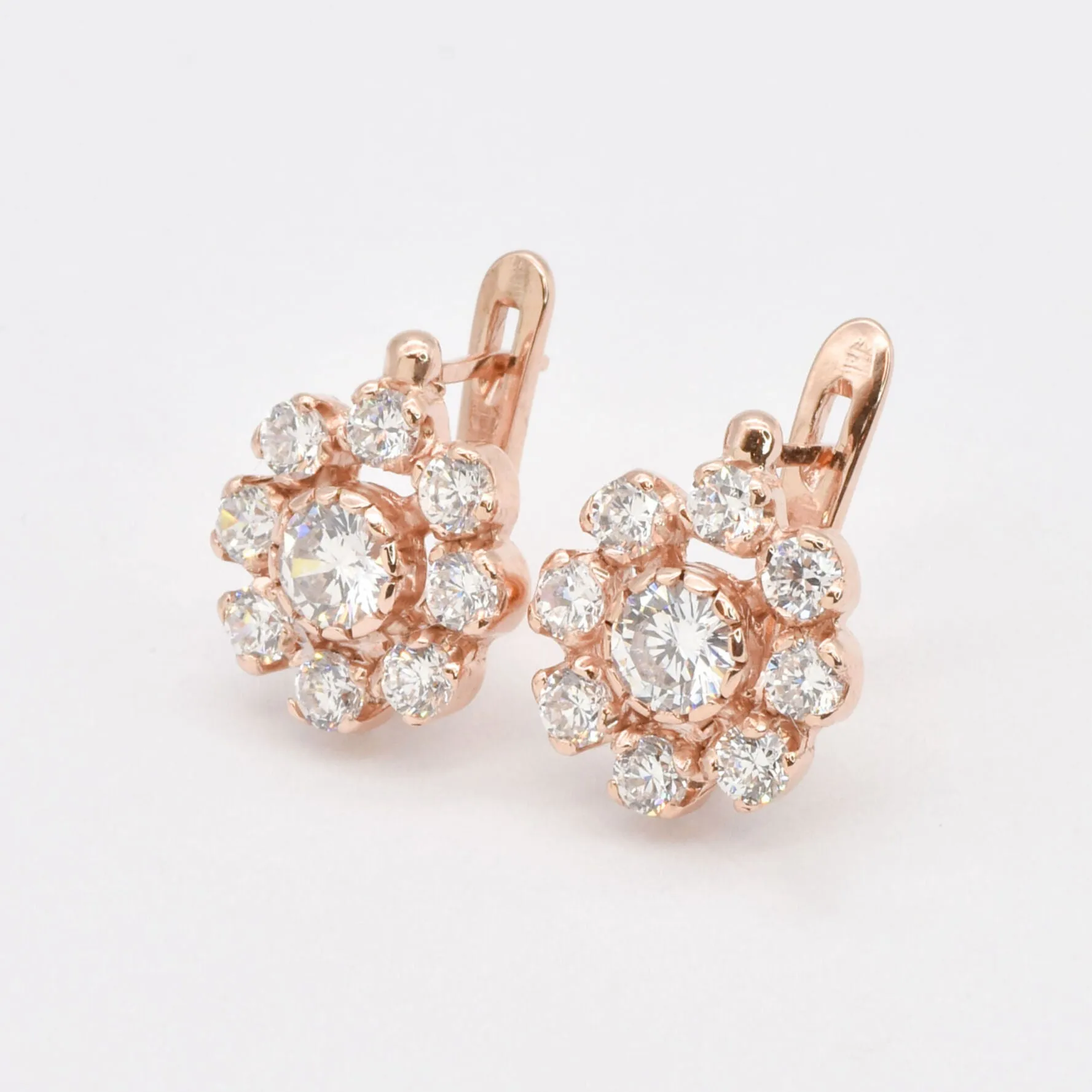 Diamond Rose Gold Earrings - Pink Diamond Earrings - Diamond Flower Studs