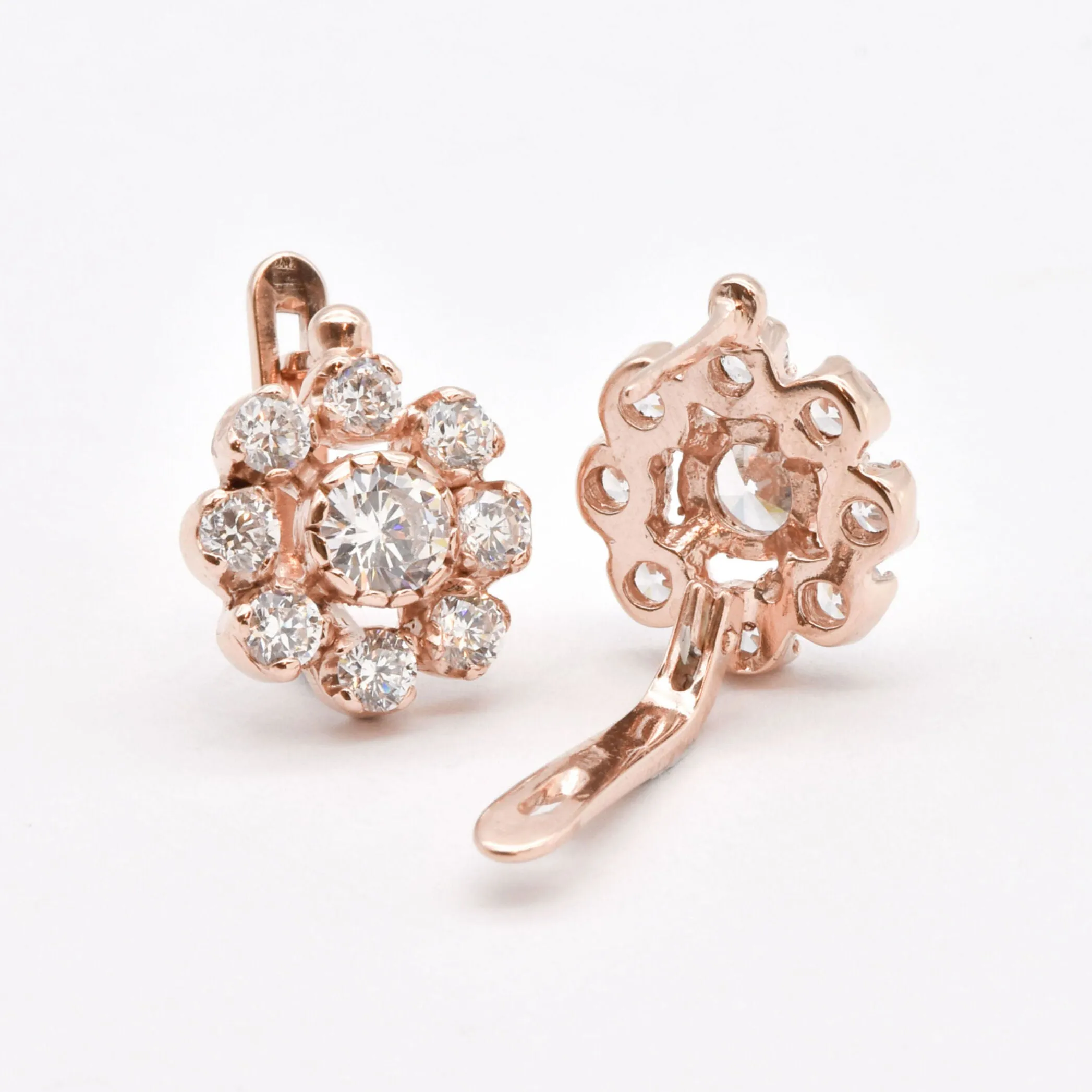 Diamond Rose Gold Earrings - Pink Diamond Earrings - Diamond Flower Studs