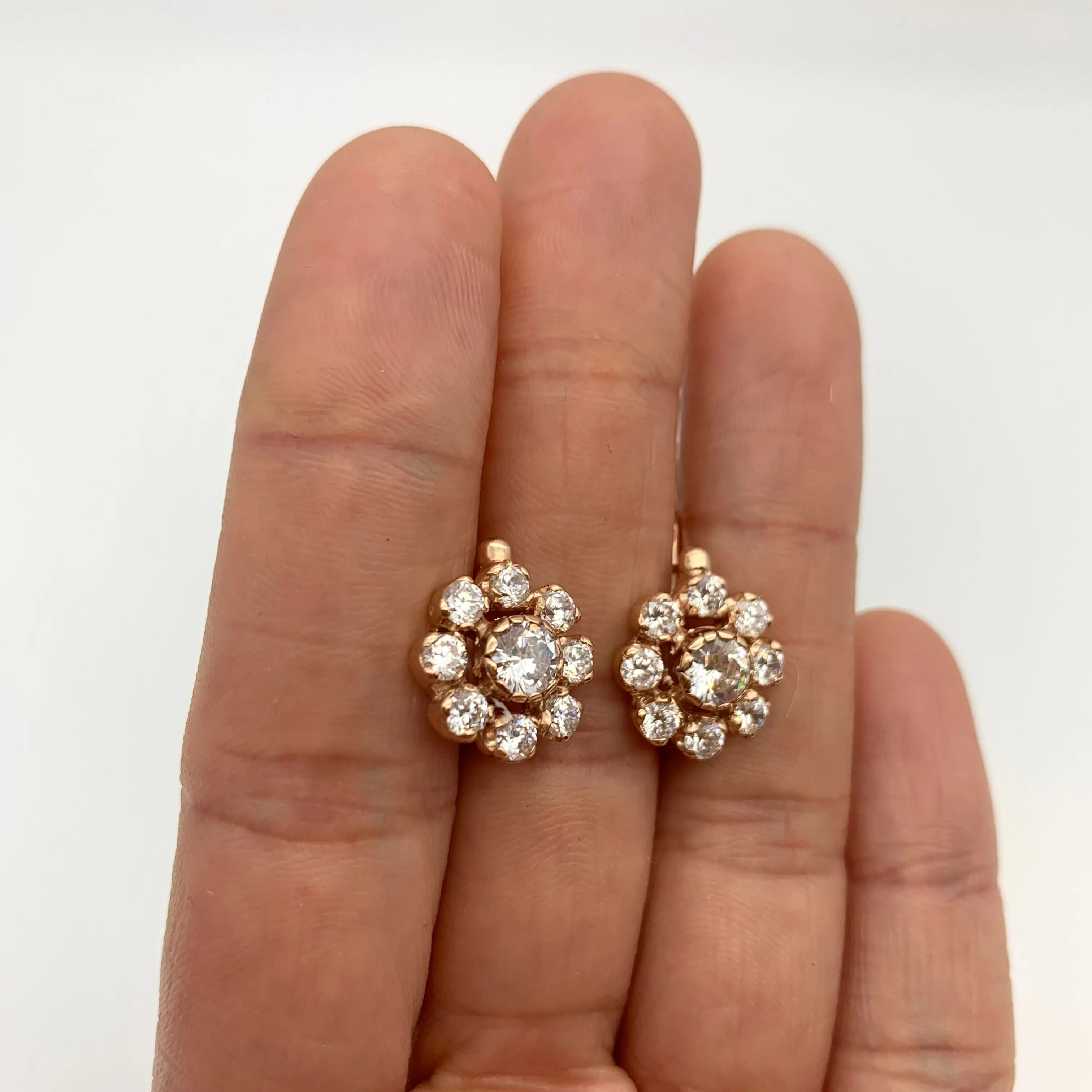 Diamond Rose Gold Earrings - Pink Diamond Earrings - Diamond Flower Studs