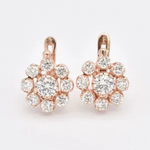 Diamond Rose Gold Earrings - Pink Diamond Earrings - Diamond Flower Studs