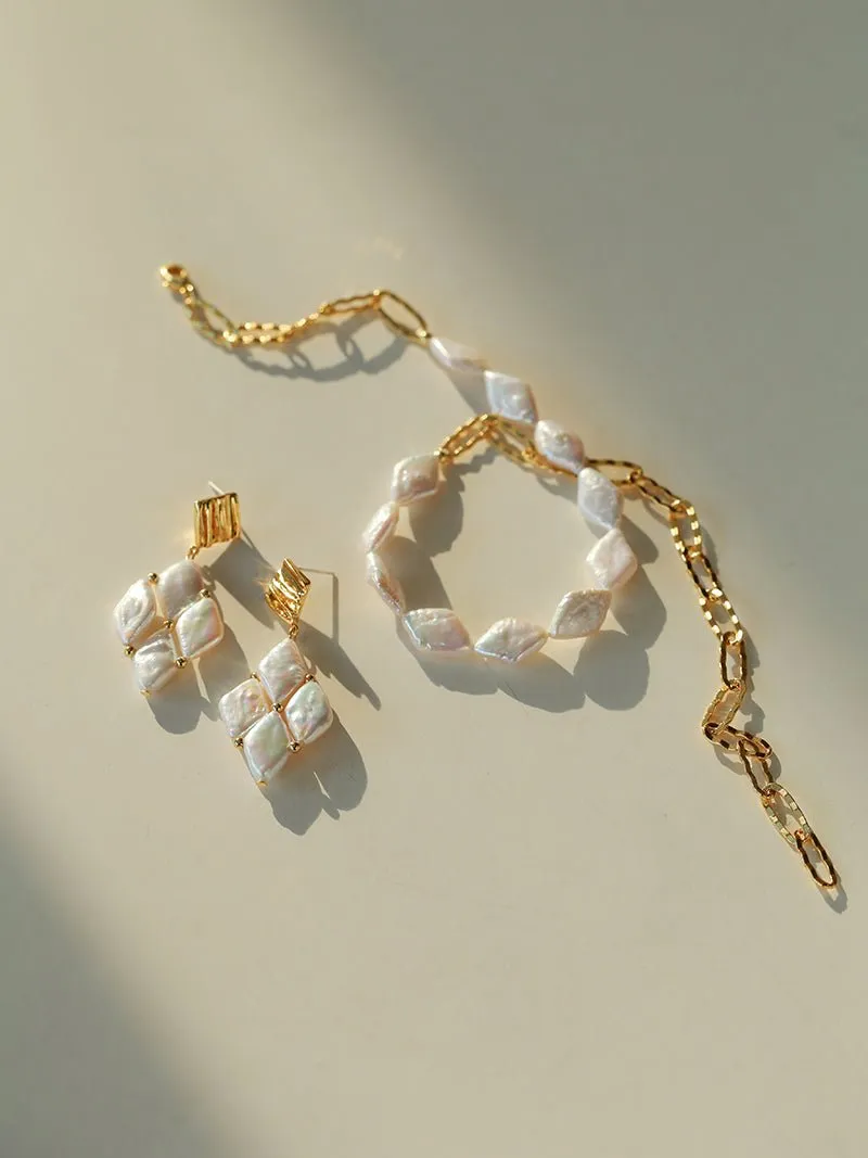 Diamond-Shaped Baroque Pearl Chain Necklace