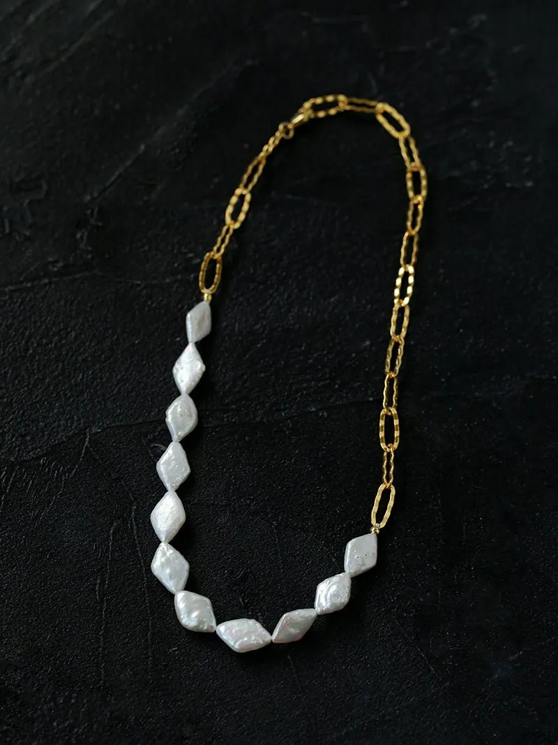 Diamond-Shaped Baroque Pearl Chain Necklace