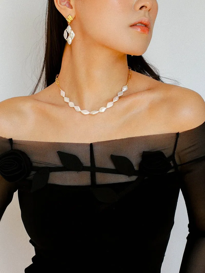 Diamond-Shaped Baroque Pearl Chain Necklace