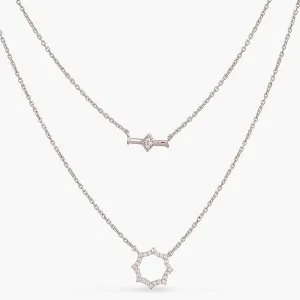 Double Line CZ Charm Delicate Silver Necklace