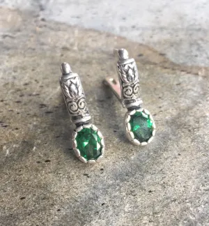 Drop Emerald Earrings - Green Vintage Earrings, Ancient Emerald Earrings