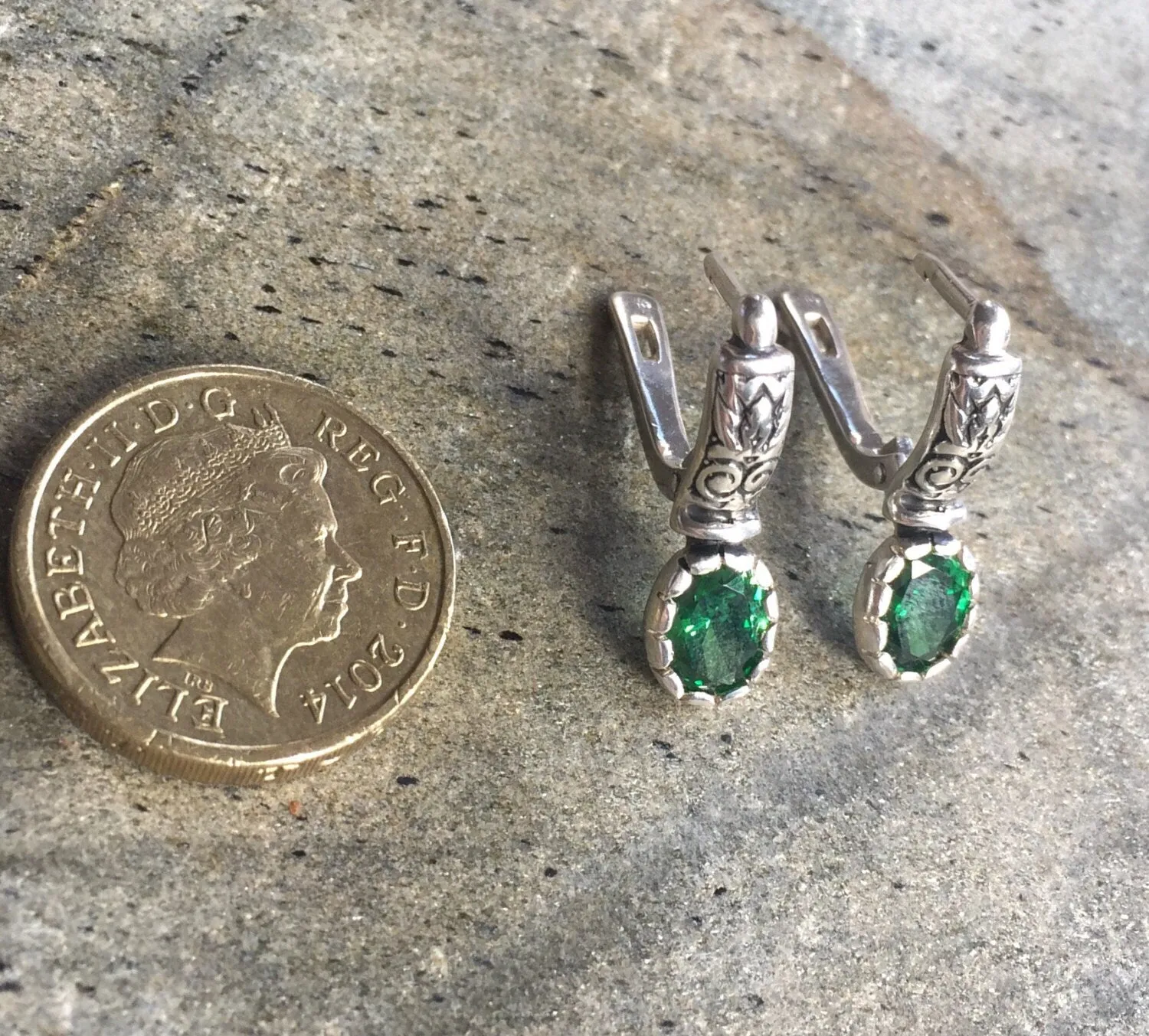 Drop Emerald Earrings - Green Vintage Earrings, Ancient Emerald Earrings