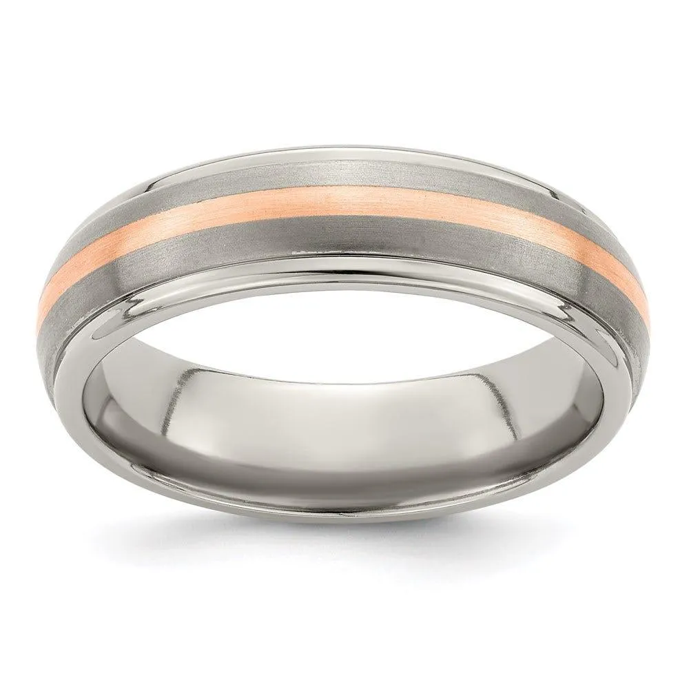 Edward Mirell Titanium&14k Rose Gold Brushed & Polished 6mm Band