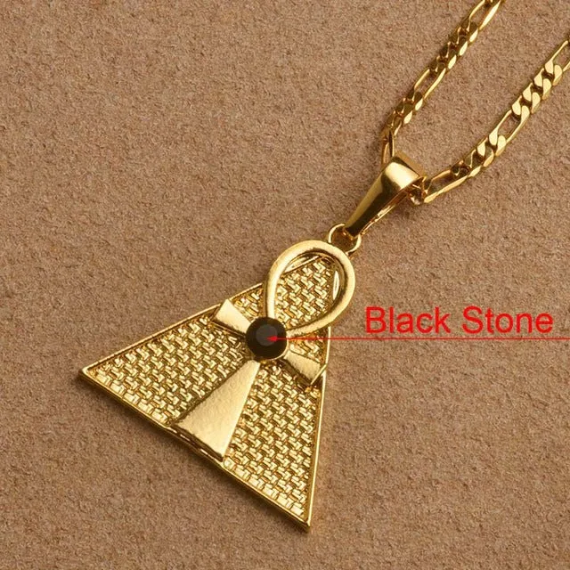 Egyptian Ankh Cross & Pyramid Pendant Necklace Woman/Men,Gold