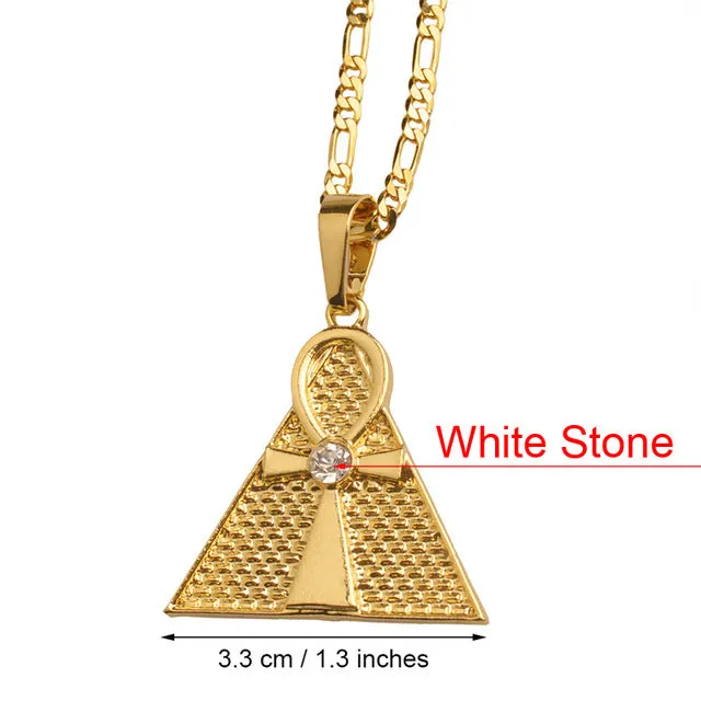 Egyptian Ankh Cross & Pyramid Pendant Necklace Woman/Men,Gold