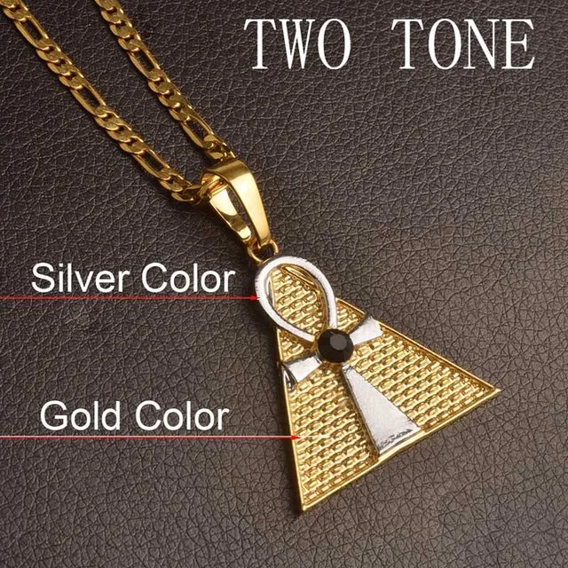 Egyptian Ankh Cross & Pyramid Pendant Necklace Woman/Men,Gold