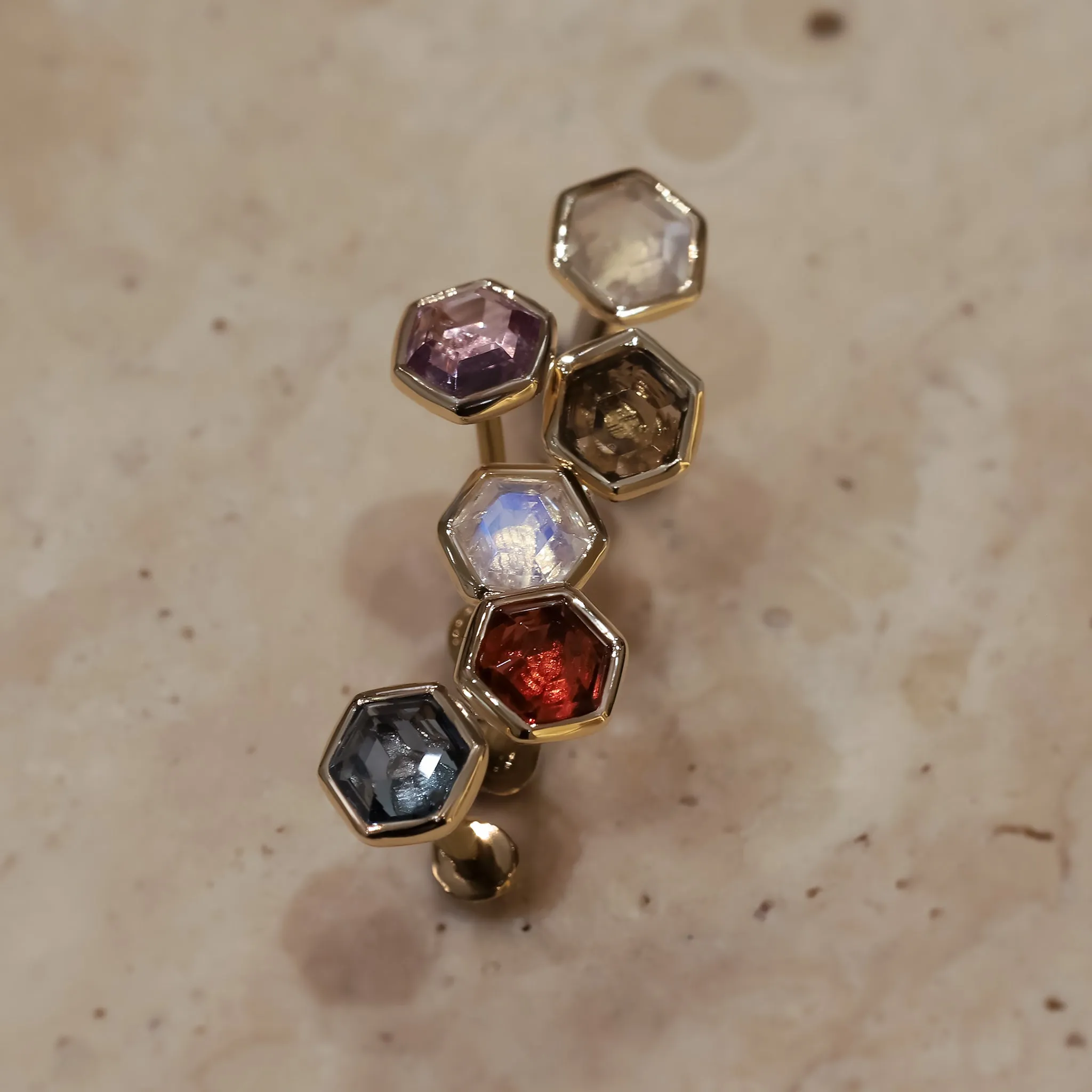 Ela •  14K Gold Hexagon Gemstone Threadless Ends • Garnet