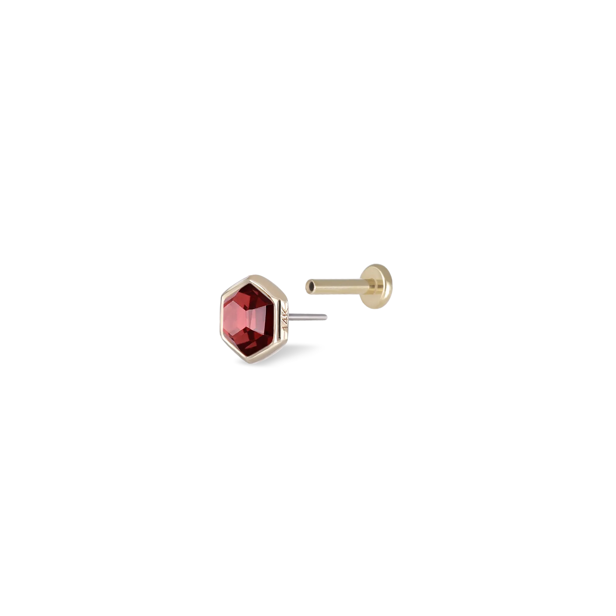 Ela •  14K Gold Hexagon Gemstone Threadless Ends • Garnet