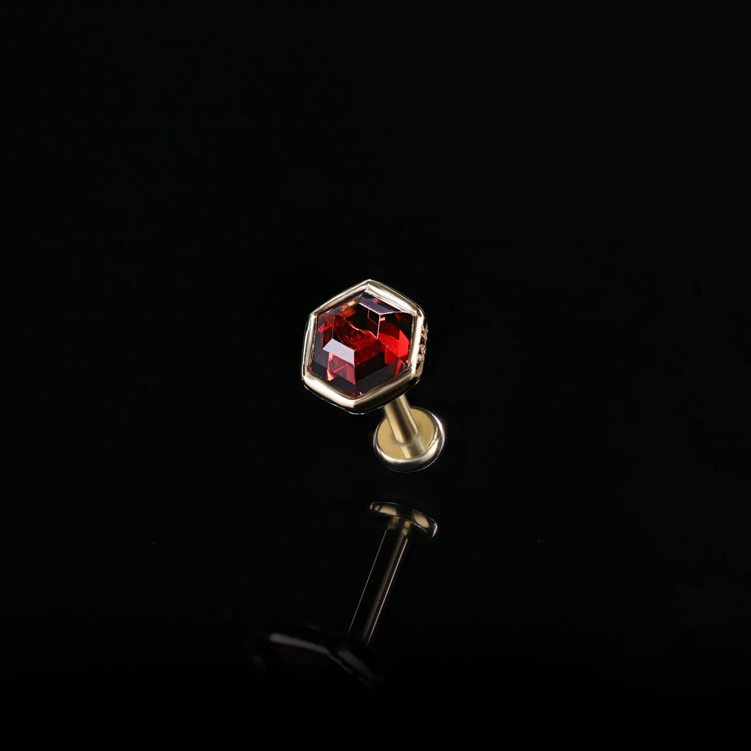 Ela •  14K Gold Hexagon Gemstone Threadless Ends • Garnet