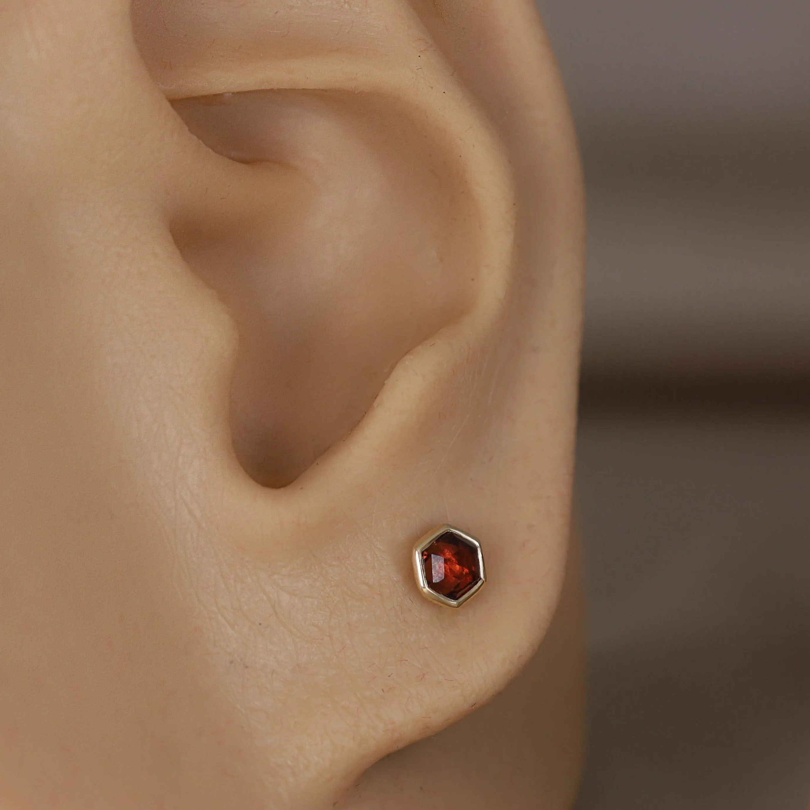 Ela •  14K Gold Hexagon Gemstone Threadless Ends • Garnet