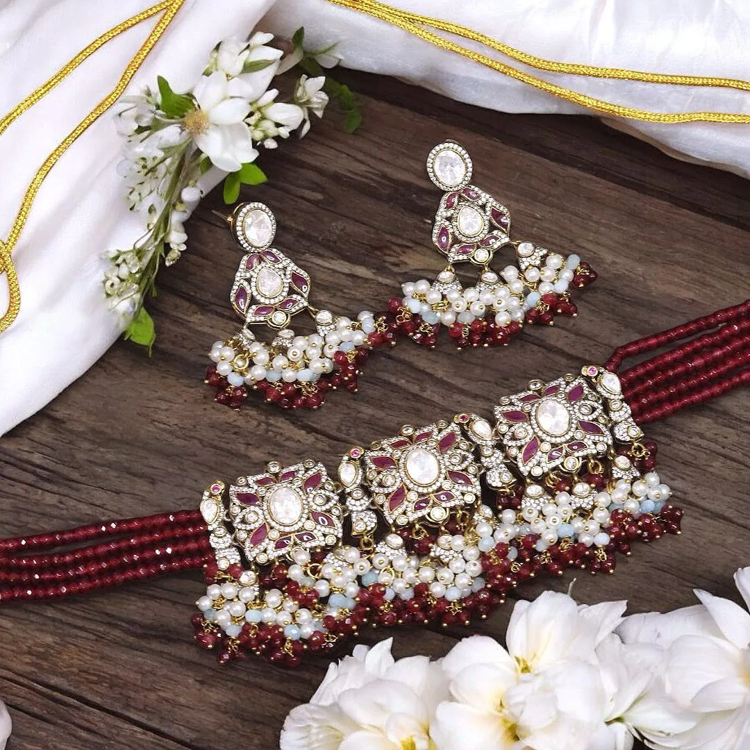 Elegance Wedding Polki Choker Set, Bridal Polki Choker Set, Pakistani Polki Necklace Jewelry Set, Bollywood Polki Jewelry