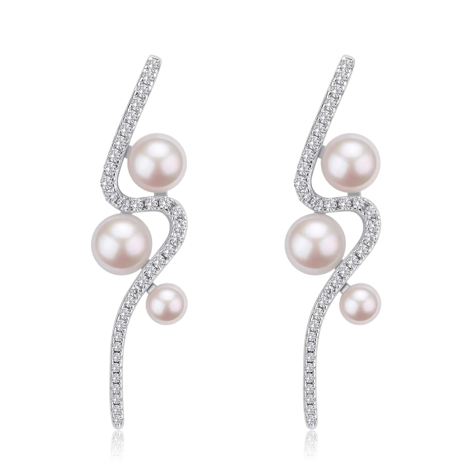 Elegant Curve 925 Silver & Freshwater Pearl Studs