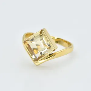 Emerald Cut Citrine Ring, Natural Citrine Ring, Gold Citrine Ring