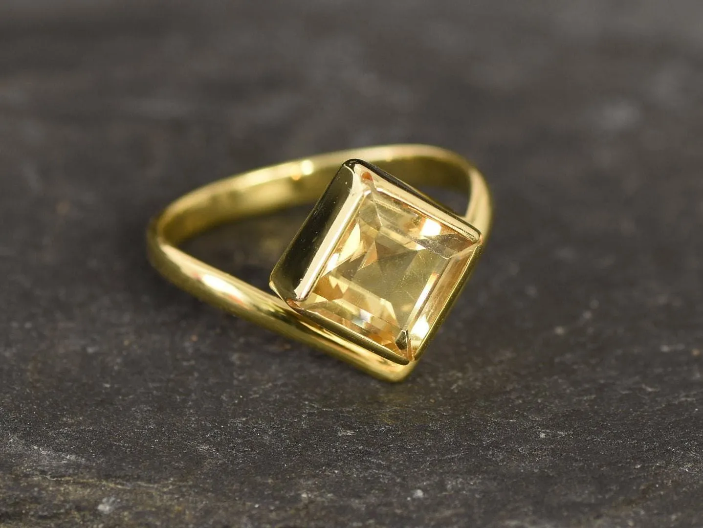 Emerald Cut Citrine Ring, Natural Citrine Ring, Gold Citrine Ring